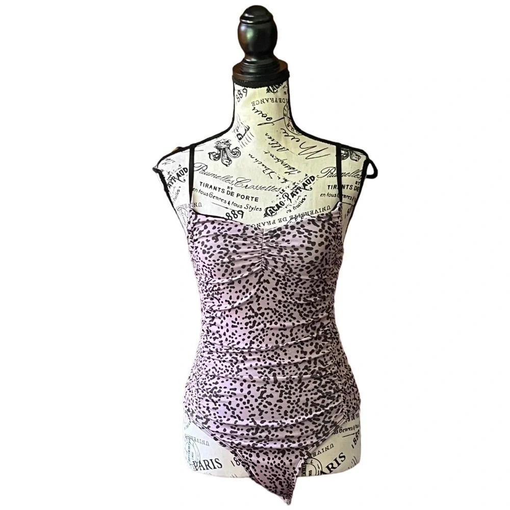 Topshop Purple Black Leopard Strappy Bodysuit Women’s 6 | Pinup Rockabilly - Picture 2 of 10